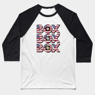 "Box Box Box" F1 Tyre Compound American Flag Design Baseball T-Shirt